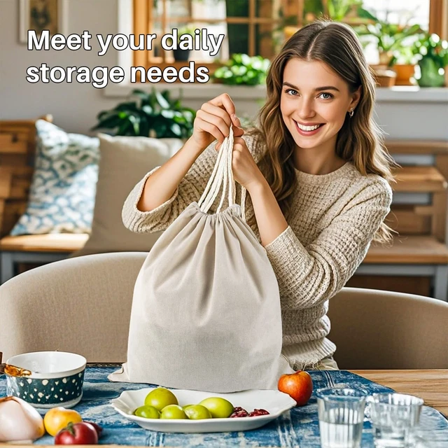 Alt view image 5 of 6 - RAINFLOW Cotton Storage Bags with Drawstrings - Reusable Muslin Produce Bag
