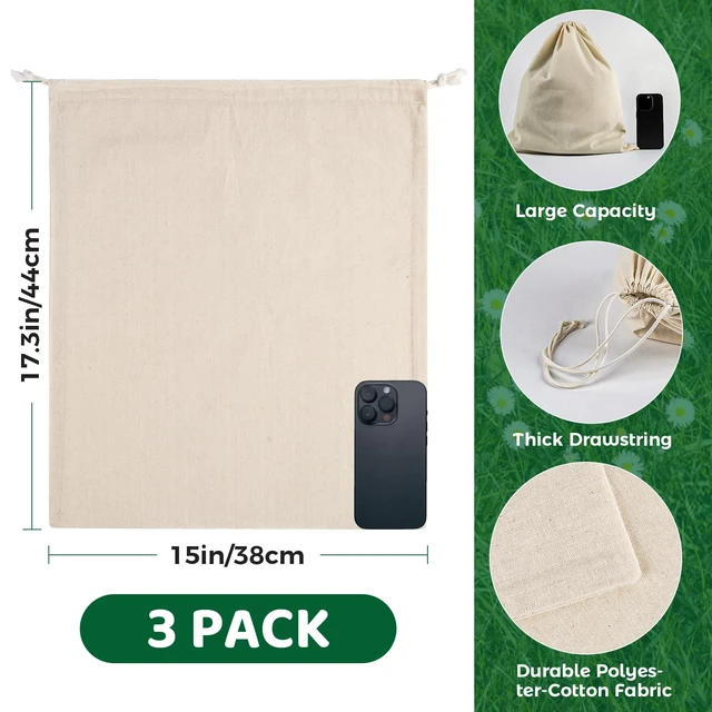 Alt view image 2 of 6 - RAINFLOW Cotton Storage Bags with Drawstrings - Reusable Muslin Produce Bag