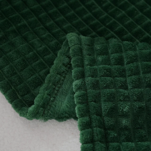 Alt view image 3 of 6 - Puncuntex Fleece Throw Blanket Dark Green 50"×60" with Square Grid Design