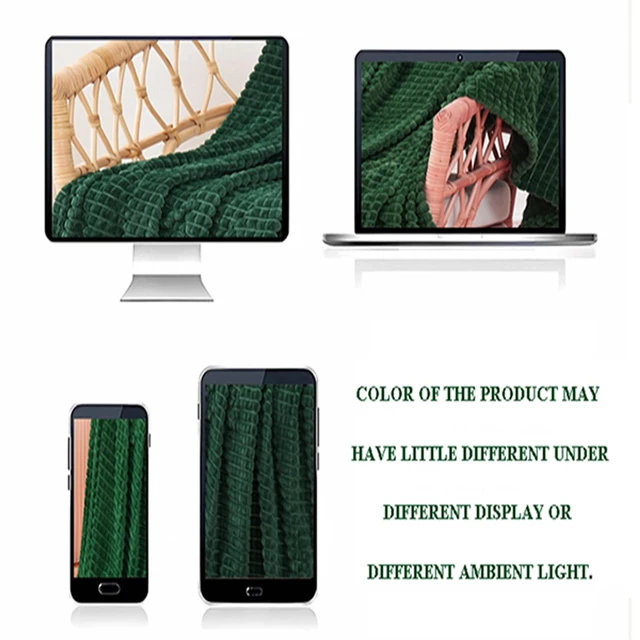 Alt view image 2 of 6 - Puncuntex Fleece Throw Blanket Dark Green 50"×60" with Square Grid Design