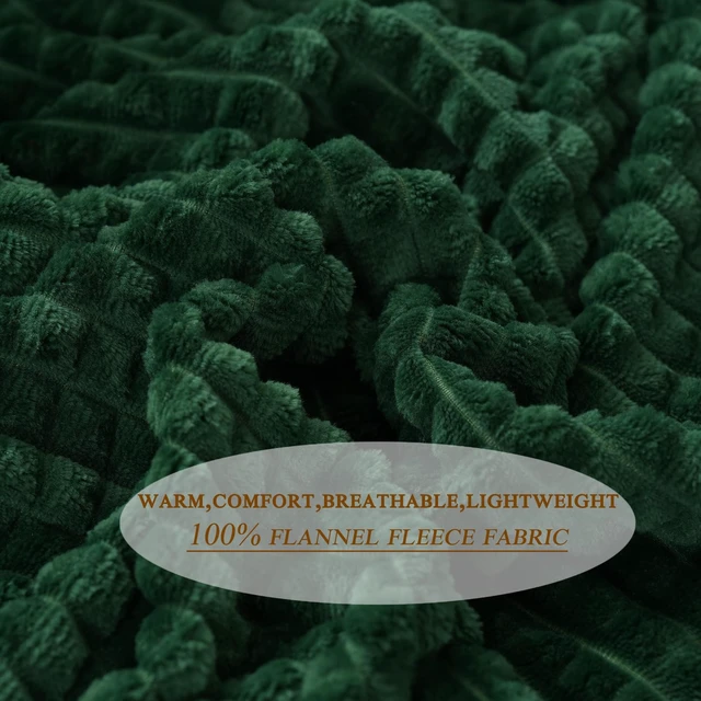 Alt view image 4 of 6 - Puncuntex Fleece Throw Blanket Dark Green 50"×60" with Square Grid Design