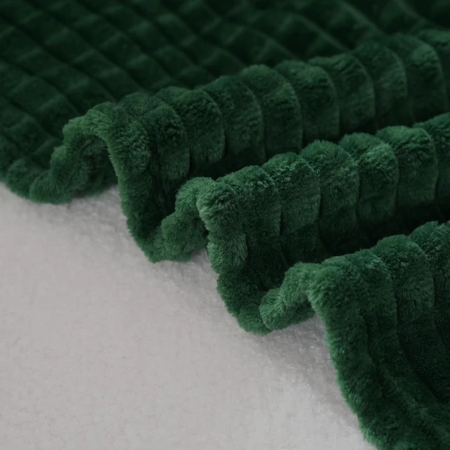 Alt view image 5 of 6 - Puncuntex Fleece Throw Blanket Dark Green 50"×60" with Square Grid Design