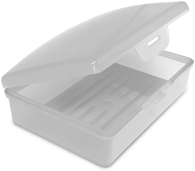 Main image of American Comb Travel Soap Box with lid - Clear White - Perfect for Traveling, Gym, or Storage. Made in The USA.