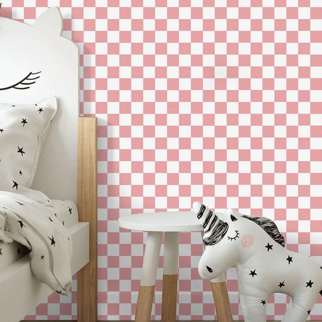 Alt view image 2 of 6 - Checkered Wallpaper Peel and Stick Pink Mosaic Contact Paper 17.3X120