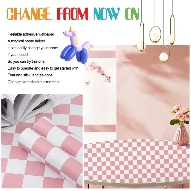 Alt view image 5 of 6 - Checkered Wallpaper Peel and Stick Pink Mosaic Contact Paper 17.3X120