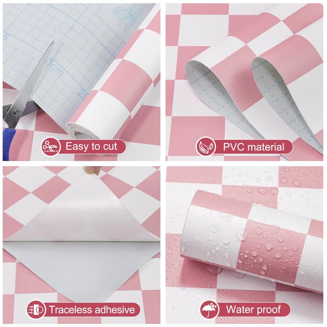 Alt view image 4 of 6 - Checkered Wallpaper Peel and Stick Pink Mosaic Contact Paper 17.3X120