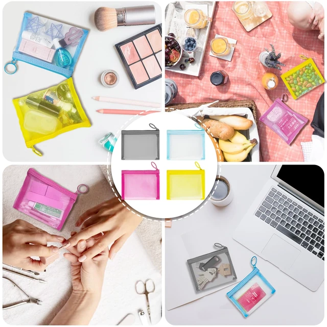 Alt view image 5 of 7 - Mini Mesh Pouches(4 Pack), Small Mesh Bags with Zipper Nylon Makeup Pouches Bag Cosmetic Pouch Travel Purse Organizer Insert Diaper Inside Bag Organizers Home Organizing Size See Through Cute Colors