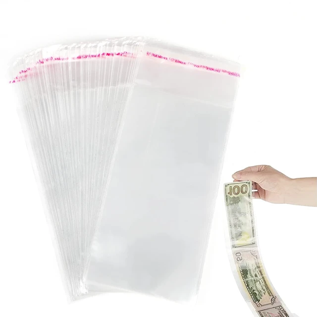 Main image of LOMIMOS 100pcs Cake Money Box Transparent Bag,Resealable Cellophane Adhesive Self-Sealing Clear Plastic Packing Bag for Birthday Wedding Party Decoration,3.1X7.5in