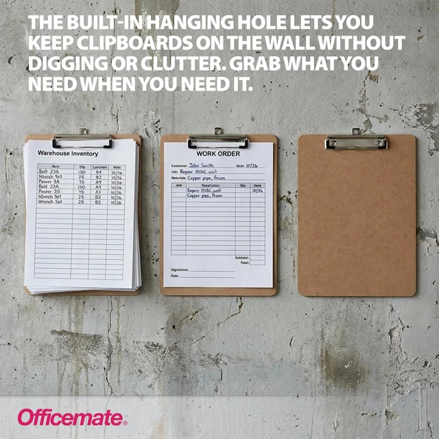 Alt view image 6 of 6 - Officemate Recycled Wood Clipboard, 9 x 12.5-Inches, Low-Profile Rust-Resistant Clip, Hardboard Writing Surface with Retractable Hang Tab, Brown