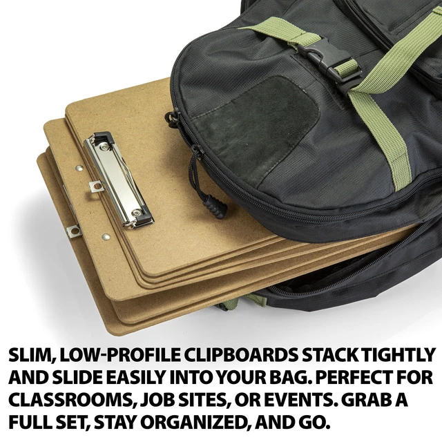 Alt view image 5 of 6 - Officemate Recycled Wood Clipboard, 9 x 12.5-Inches, Low-Profile Rust-Resistant Clip, Hardboard Writing Surface with Retractable Hang Tab, Brown