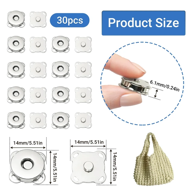Alt view image 4 of 7 - 30 Sets Magnetic Snap Buttons,14mm Silver Magnetic Button for Clothes, Bags, Purses,Sewing on Magnetic Snaps for Fabric DIY Craft