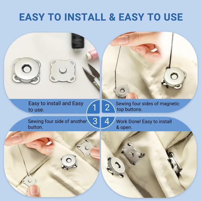 Alt view image 7 of 7 - 30 Sets Magnetic Snap Buttons,14mm Silver Magnetic Button for Clothes, Bags, Purses,Sewing on Magnetic Snaps for Fabric DIY Craft