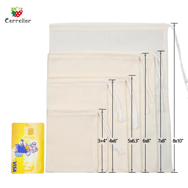 Alt view image 4 of 6 - 10Pcs Reusable Tea Filter Bag, Soup, Bone Broth Brew, Spice, Muslin Strainer, Natural Unbleached Cotton Cheesecloth Bags for Cold Brew Coffee (3x4inch)