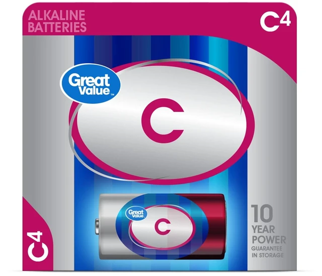 Main image of Great Value Alkaline C Batteries, 4 Count (Plastic Free Packaging)