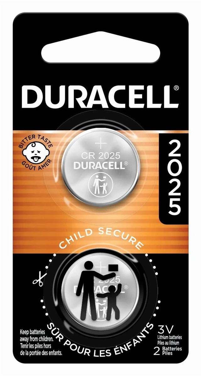Main image of Duracell 2025 Lithium Coin Battery 3V, Bitter Coating Discourages Swallowing, 2 Pack