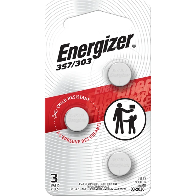 Alt view image 5 of 7 - Energizer 357 / 303 Button Cell Batteries 3 Pack - Replaces AG13 SR44 A76 LR44
