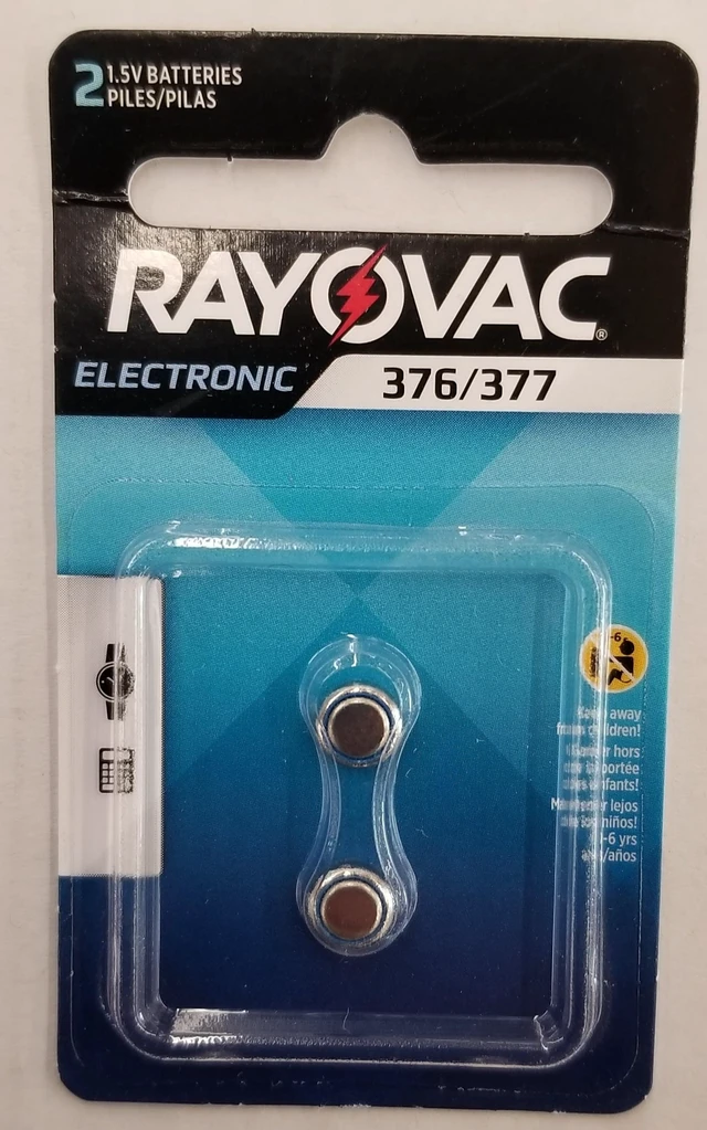 Main image of Rayovac Mercury Free 377 Silver Oxide Battery for Use in Analog or Digital Watches, Non-Rechargable 1.5 Volt 2 Pack.