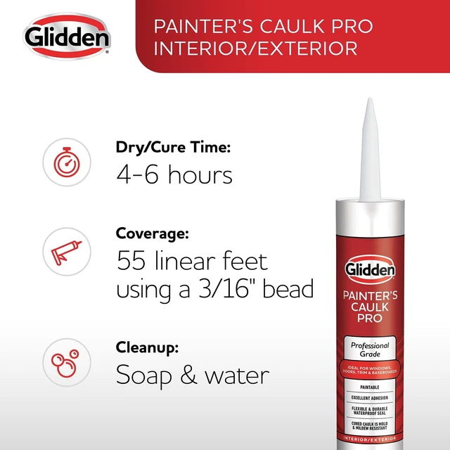 Alt view image 5 of 5 - (2 pack) Glidden 10.1 fl oz Painter's Multi-Purpose Interior/Exterior Caulk Pro, Clear
