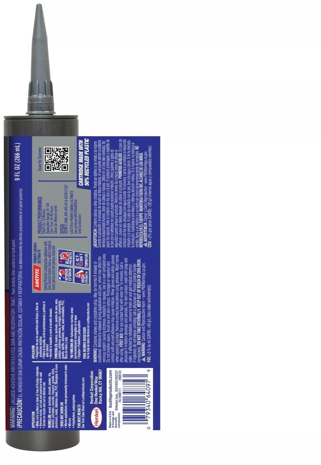 Alt view image 5 of 5 - Loctite Power Grab Ultimate Construction Adhesive Pack of 1, White 9 fl oz Cartridge