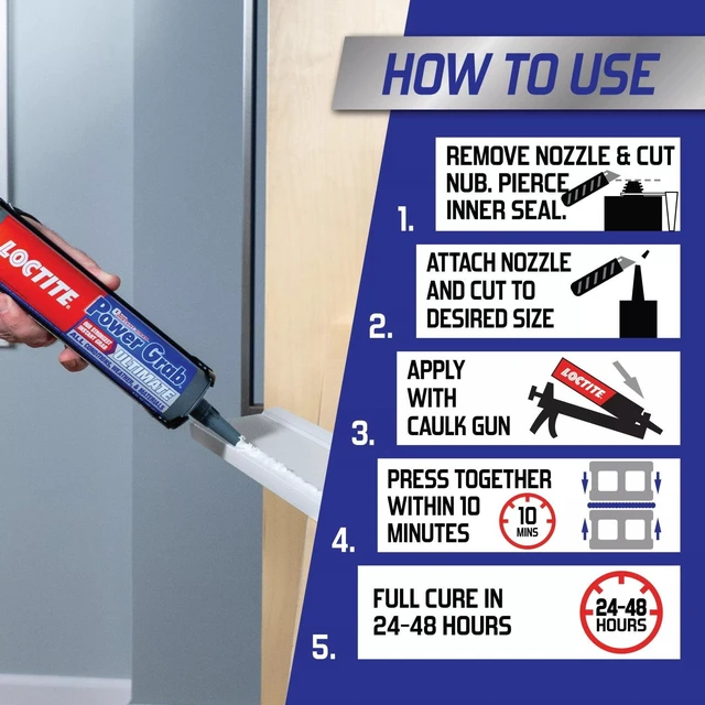 Alt view image 4 of 5 - Loctite Power Grab Ultimate Construction Adhesive Pack of 1, White 9 fl oz Cartridge