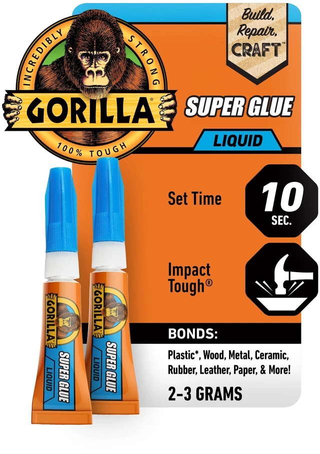 Main image of Gorilla Clear Super Glue 3g (.11 Ounces) Mini Tubes, 2 Pack, 24 hours cure time