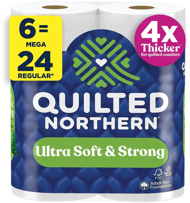 Main image of Quilted Northern Ultra Soft Toilet Paper, 6 Mega Rolls = 24 Regular Rolls