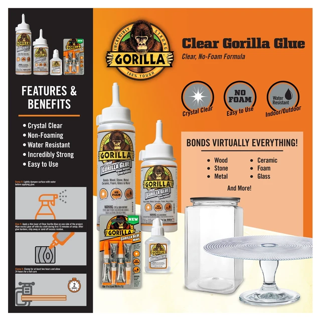 Alt view image 3 of 5 - Gorilla Clear Glue, 1.75 Ounce Bottle (51mL), 24-hour Dry Tme