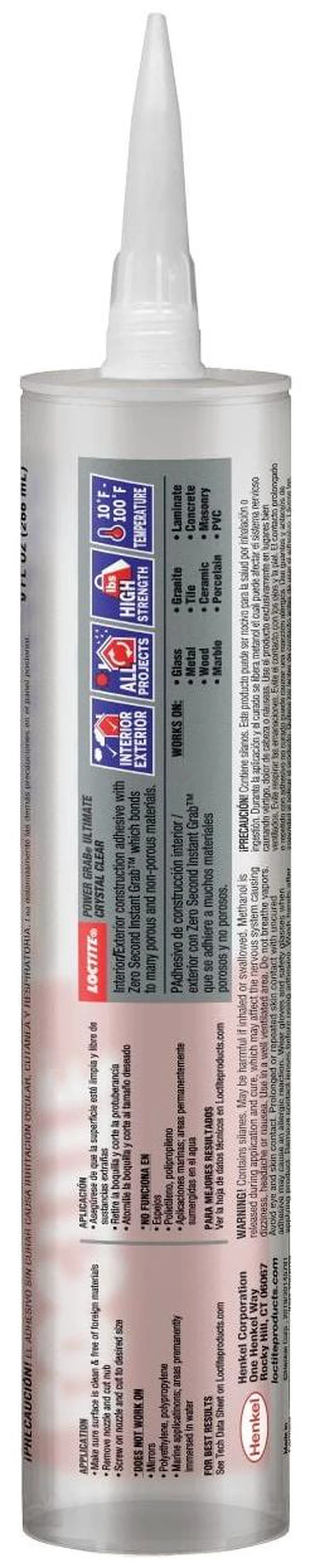 Alt view image 2 of 5 - Loctite Power Grab Ultimate Crystal Clear Construction Adhesive Pack of 1, Clear 9 fl oz Cartridge