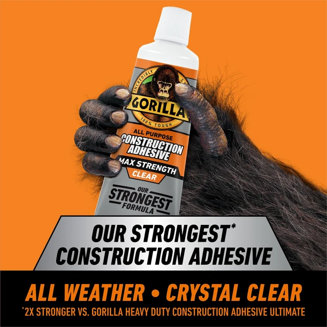 Alt view image 2 of 5 - Gorilla Max Strength Construction Adhesive, Clear Glue, 2.5 Ounce Squeeze Tube - Gap Filling and Waterproof
