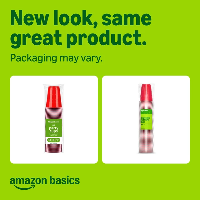 Alt view image 6 of 6 - Amazon Basics Disposable Plastic Party Cups, Red, 18oz, 50 Count, Packaging May Vary