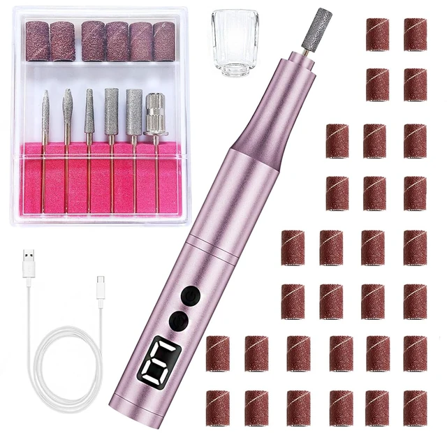 Main image of Professional Cordless Nail Drill Kit for Gel & Acrylic Nails, Electric Nail File with 5 Metal Bits, 30 Sanding Bands & Dust Cover - Manicure Pedicure, Callus Removal, Salon & Home Use (Pink)