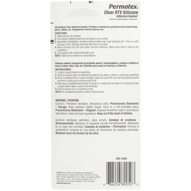 Alt view image 4 of 6 - Permatex 75151 Clear Rtv Silicone Adhesive Sealant, 3 oz