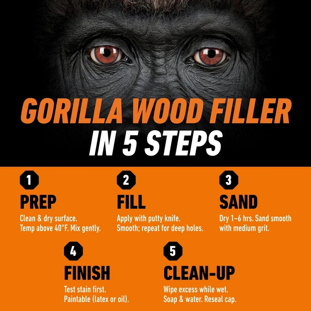 Alt view image 2 of 6 - Gorilla Wood Filler Natural Finish 16 Ounce Tub - Water Resistant for Indoor and Outdoor Projects and Repairs