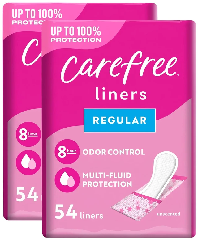 Main image of Carefree Panty Liners for Women, Regular, Wrapped, Unscented, 54ct (Pack of 2)