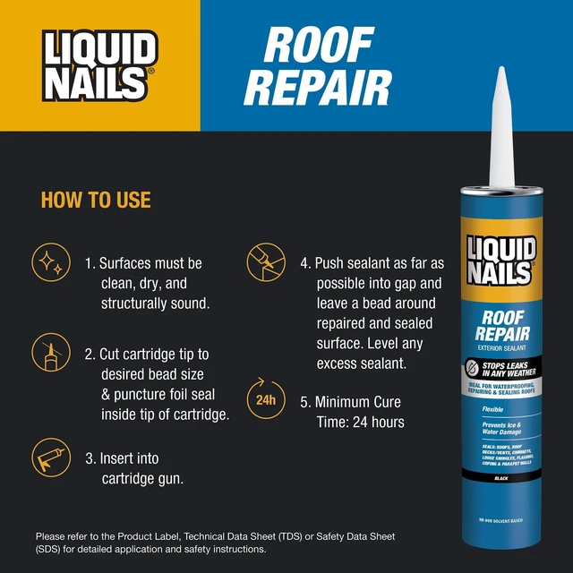 Alt view image 4 of 5 - Liquid Nails Roof Repair 10.3 oz Black Exterior Waterproofing Roof Adhesive