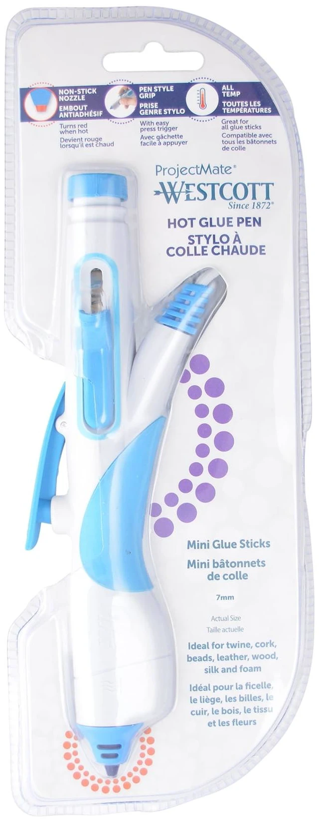 Main image of Westcott Hot Glue Pen for Craft, Blue/White, 1 Count, 2-Minute Dry Time