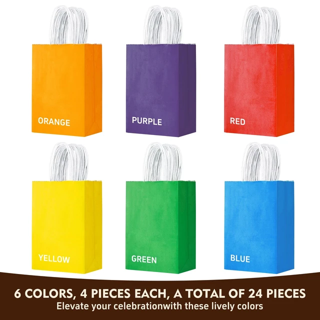 Alt view image 2 of 7 - YEEHAW 24 Pack Small Gift Bags 5.8"×3.2"×8.25" Kraft Paper Bags with Handles, Party Favor Bags Bulk for Kids Birthday, Baby Shower, Crafts, Wedding, Party (6 Colors)
