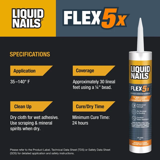 Alt view image 4 of 4 - Liquid Nails Flex 5x 10 oz Interior & Exterior Construction Adhesive