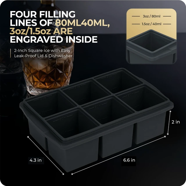 Alt view image 5 of 6 - Large Ice Cube Trays for Whiskey, Silicone Ice Cube Tray, with Reinforced Steel Ring Top, Makes 12 perfect 2-in ice cubes, Square Ice Tray for Cocktails, Whiskey, Coffee. (2 Pack)