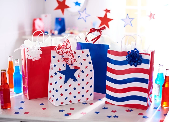 Alt view image 2 of 6 - American Greetings 10" Large Patriotic Gift Bags, Red, White and Blue (16-Count)