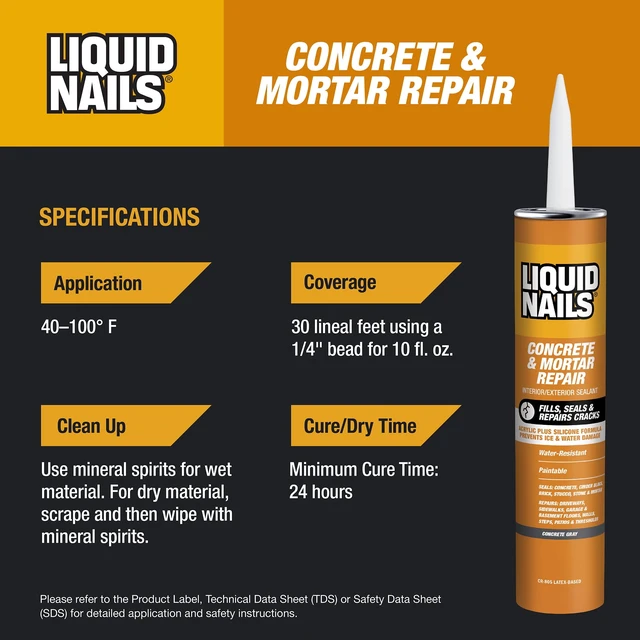 Alt view image 5 of 5 - Liquid Nails Tough Repair 10.3 oz Gray Interior and Exterior Concrete and Mortar Repair Adhesive