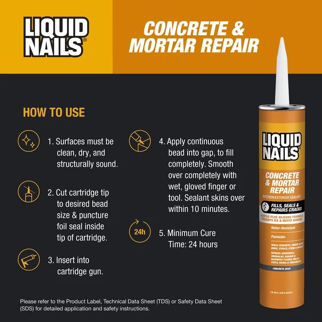 Alt view image 4 of 5 - Liquid Nails Tough Repair 10.3 oz Gray Interior and Exterior Concrete and Mortar Repair Adhesive