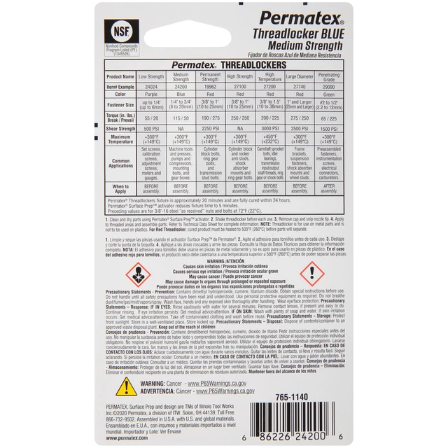 Alt view image 3 of 4 - Permatex 75185 Medium Strength Threadlocker Blue, 6ml