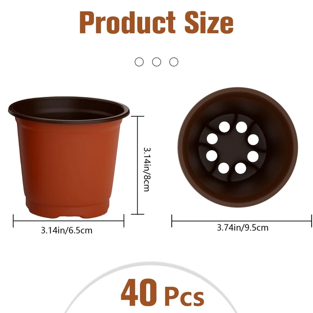 Alt view image 2 of 7 - 40 PCS Plant Nursery Pots 4 Inch Plant Seedling Pots with Drainage Holes Plastic Plant Flower Pot Small Plastic Seed Starting Pot Starter Containers Office Home Indoor Outdoor