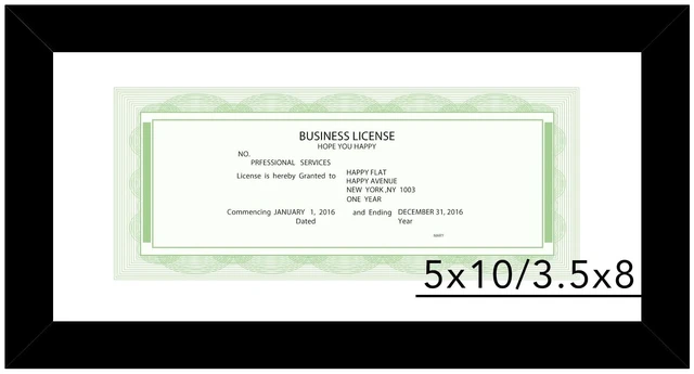Main image of JCJMY 5x10 Business License Frame Black for 3.5x8 Standard Business License with Mat or 5 x 10 Picture without Mat, 5x10 Frame with Shatter Resistant Plexiglass for Wall Hanging or Tabletop, Black