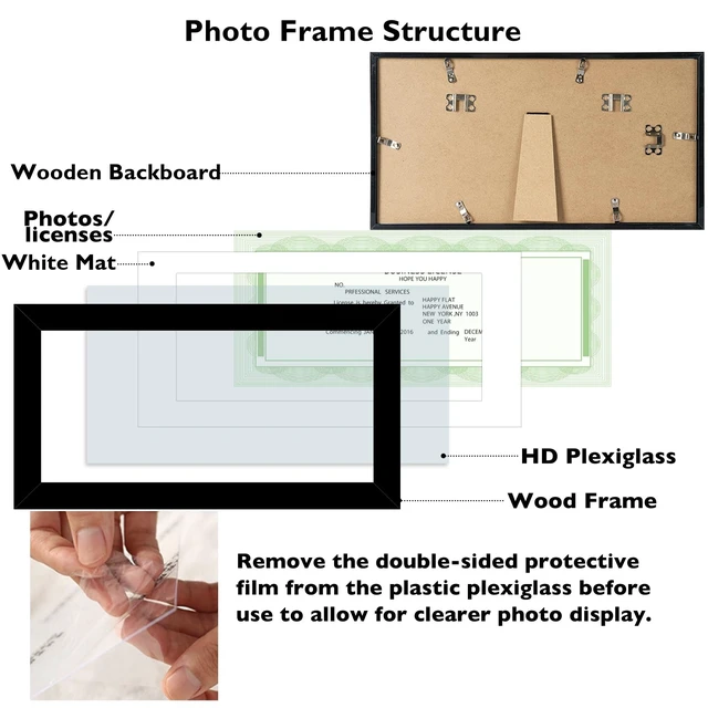 Alt view image 5 of 7 - JCJMY 5x10 Business License Frame Black for 3.5x8 Standard Business License with Mat or 5 x 10 Picture without Mat, 5x10 Frame with Shatter Resistant Plexiglass for Wall Hanging or Tabletop, Black