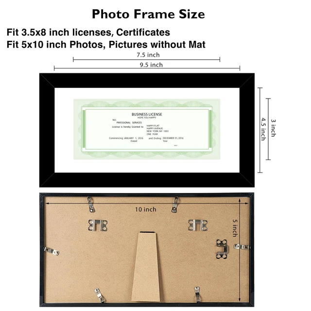 Alt view image 7 of 7 - JCJMY 5x10 Business License Frame Black for 3.5x8 Standard Business License with Mat or 5 x 10 Picture without Mat, 5x10 Frame with Shatter Resistant Plexiglass for Wall Hanging or Tabletop, Black