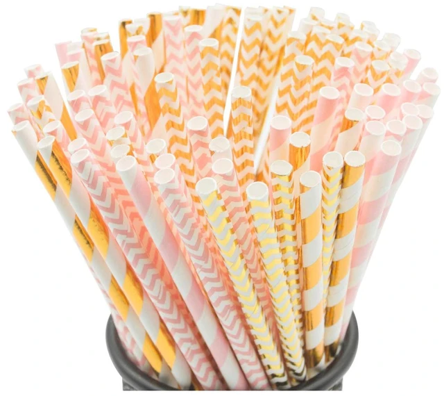Main image of KTOJOY Biodegradable Paper Straws, 100 Pack Pink for Party Supplies, Birthday, Wedding, Bridal/Baby Shower Decorations and Holiday Celebrations