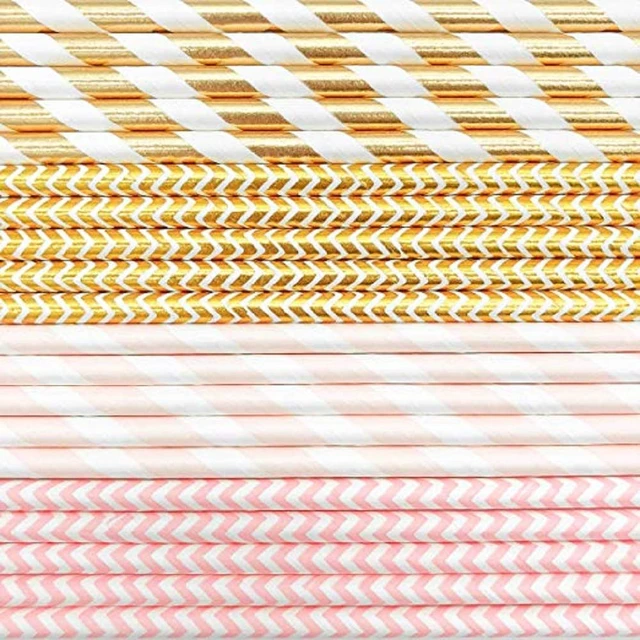 Alt view image 6 of 6 - KTOJOY Biodegradable Paper Straws, 100 Pack Pink for Party Supplies, Birthday, Wedding, Bridal/Baby Shower Decorations and Holiday Celebrations