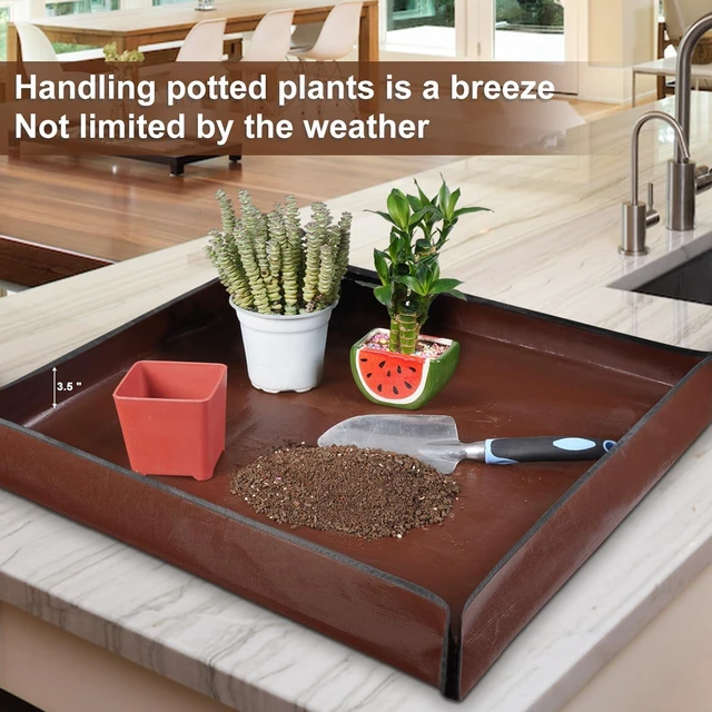 Alt view image 2 of 6 - 27"x 27" Repotting Mat for Indoor Plant Transplanting and Mess Control Foldable Waterproof Potting Tray-Easy to Clean Gardening Gifts for Plant Lovers